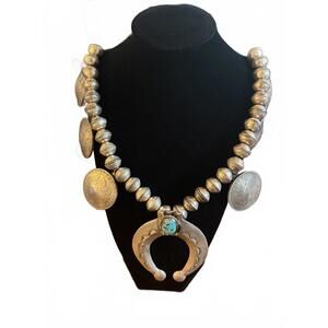 Vintage Mercury Dime Bead and Morgan Silver Dollar Necklace Squash Blossom